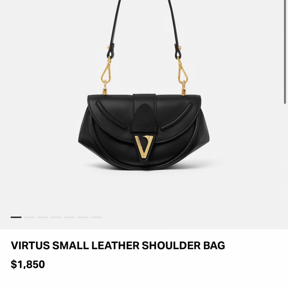 Authentic Versace Virtus Black Leather mini Shoulder Bag with Gold Accents